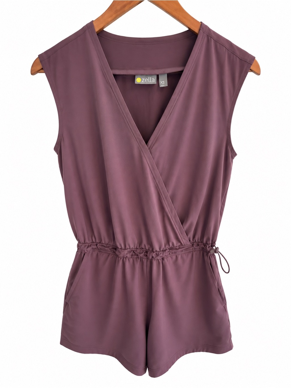 Zella Mauve Wrap-Front Sleeveless Romper